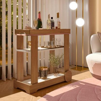 Carrinho Bar Aparador 80cm em Mdf Cinamomo-off White com Rodas Artely