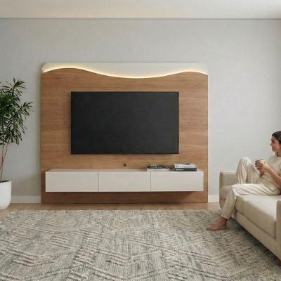 Painel para TV Lumiere 75" 200cm MDF MDP Cinamomo-off White Fosco Artely