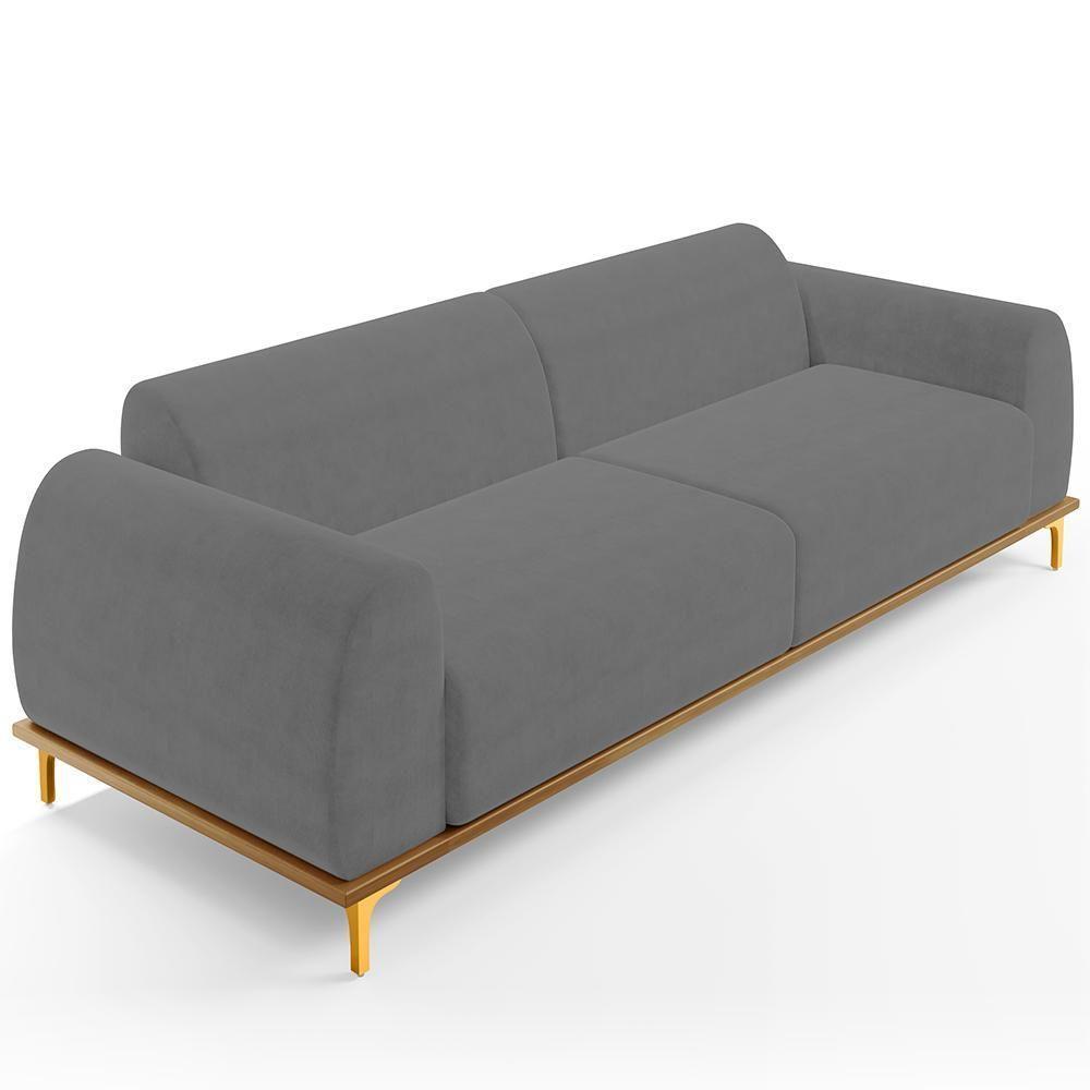 Sofá 03 Lugares Kiev 230 Cm Veludo Cinza C-317 - 1