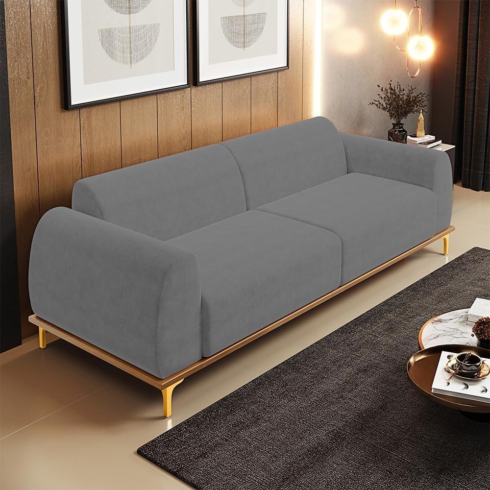 Sofá 03 Lugares Kiev 230 Cm Veludo Cinza C-317 - 7