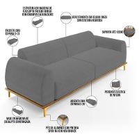 Sofá 03 Lugares Kiev 230 Cm Veludo Cinza C-317 - 5