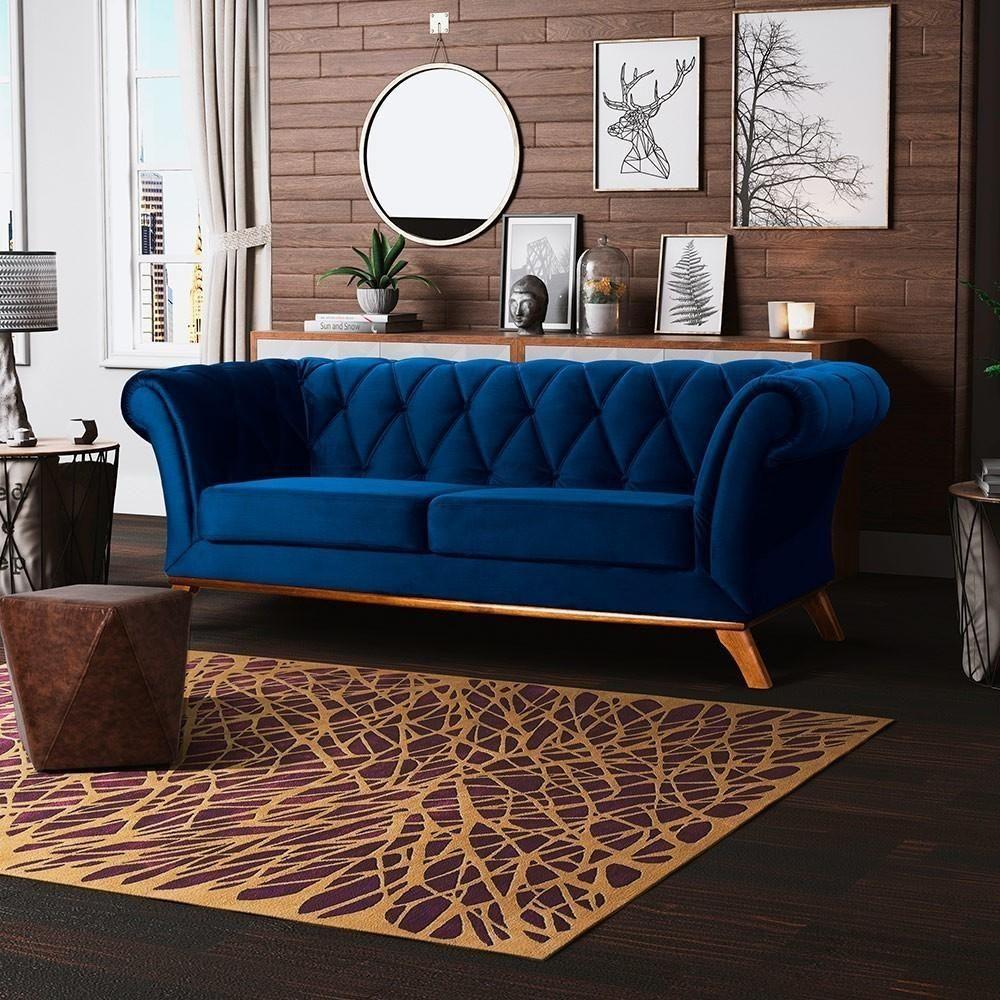 Sofá 4 Lugares Império 280 Cm Veludo Azul Oxford C-304 - 4
