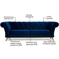 Sofá 4 Lugares Império 280 Cm Veludo Azul Oxford C-304 - 5