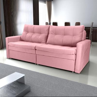 Sofá Cama Nayla 3 Lugares Retrátil 220cm Rosa Veludo Turkey Matrix