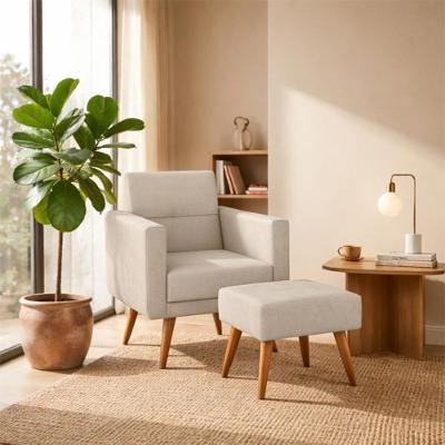 Kit Poltrona Decorativa com Puff Pequim Estofada em Veludo Bege Matrix