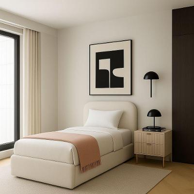 Cama Solteiro Cabeceira Estofada Estrutura MDF-MDP Linho Off White Jasper Móveis