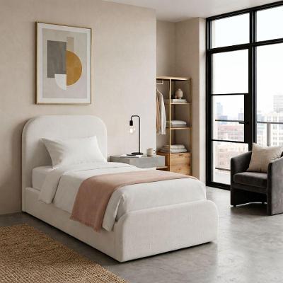 Cama Moderna Cabeceira e Peseira com Espuma Estrutura MDF-MDP Linho Off White Jasper Móveis