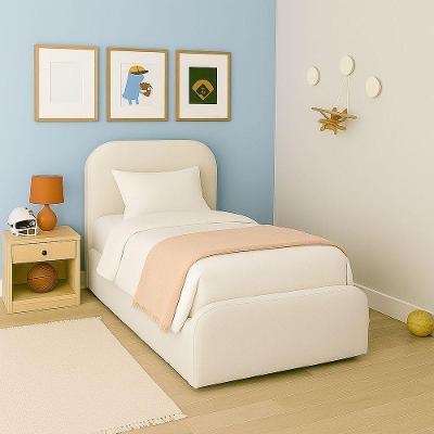 Cama Infantil Estofada Solteiro Valentina Amalfi Luxuosa Madeira Maciça Off White Jasper Móveis