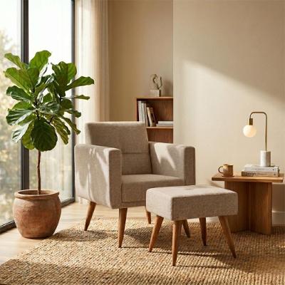 Kit Poltrona Decorativa com Puff Pequim Veludo Bronze Confortável para Sala de Estar Matrix