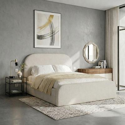 Cama King Valentina Confortável em Madeira Maciça e MDF Linho Off White Jasper Móveis