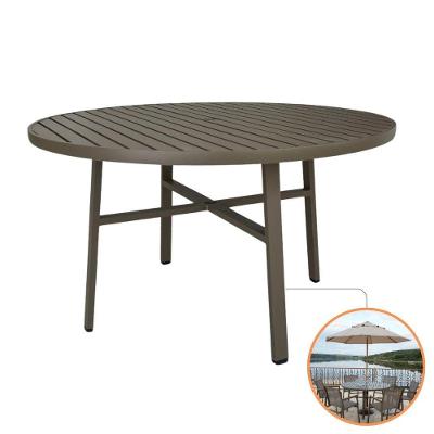 Mesa de Jardim Verona Premium Redonda 1,30m Tampo Ripado em Alumínio Fendi Nossa Kasa