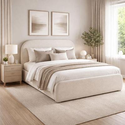 Cama King Valentina Confortável em Madeira Maciça e MDF Linho Ocre Jasper Móveis