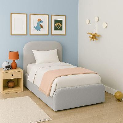 Cama Infantil Solteiro Cama Valentina Estofada em MDF-MDP Linho Cinza Jasper Móveis