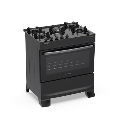 Fogão de Piso 5 Bocas a Gás Atlas Atenas Glass Mesa de Vidro Preto Bivolt