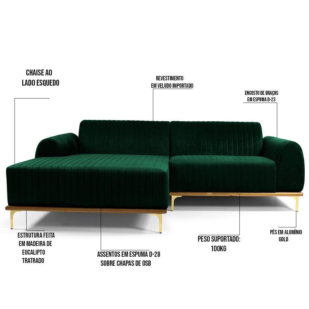 Sofá 4 Lugares Com Chaise Molino 265cm Verde Musgo C-303 - 5