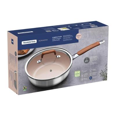 Frigideira Funda Romagna Aço Inox com Revestimento Cerâmico 24CM 3,1L Tecnologia Biply Induction
