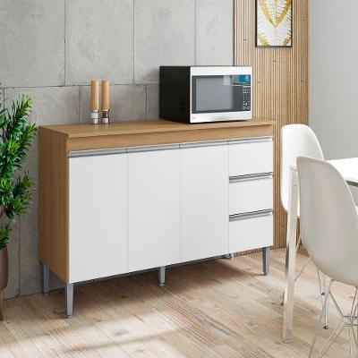 Balcão Andreia 3 Portas 3 Gavetas MDP 160CM Amêndoa e Branco