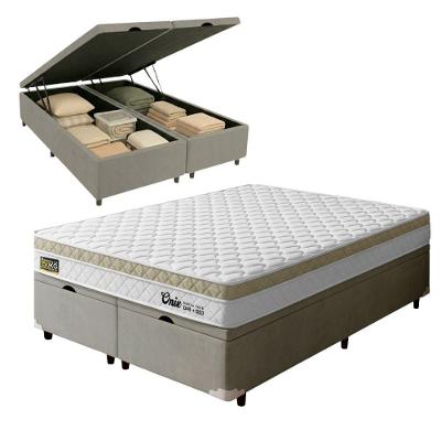 Cama Box com Baú Queen Onix Euro Pillow Ortopédico Espuma Tecido Jacquard Branco Hellen 158CM