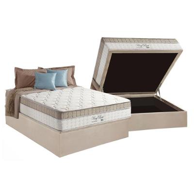 Cama Box com Baú Casal Suede Clean Euro Pillow Molas Ensacadas Bege Anjos 138CM