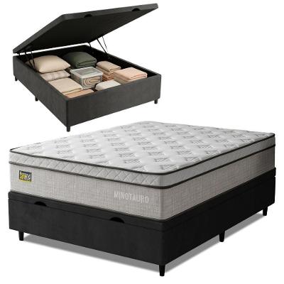 Cama Box com Baú Casal Minotauro Ortopédico D33 Tecido Jacquard Matelado Branco Hellen Estofados
