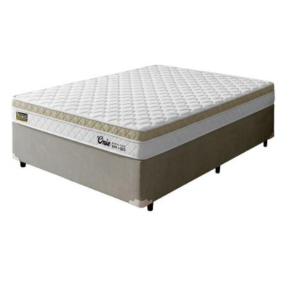 Cama Box Casal Onix Espuma Ortopédica D45 Euro Pillow Tecido Jacquard Bege e Branco Hellen Estofados