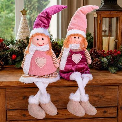 Boneco Decorativo Natalino Criança Pernas Moles Acabamento Delicado Rosa 2x64CM