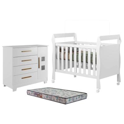Berço Americano com Cômoda Soninho MDF Colchão Incluso Branco Tigus Móveis