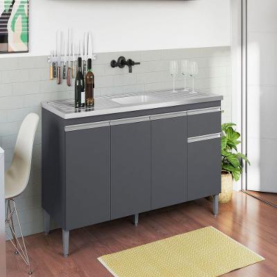 Balcão Tatiane 3 Portas 1 Gaveta MDP 150CM Cinza Fosco com Prateleira AJL Móveis