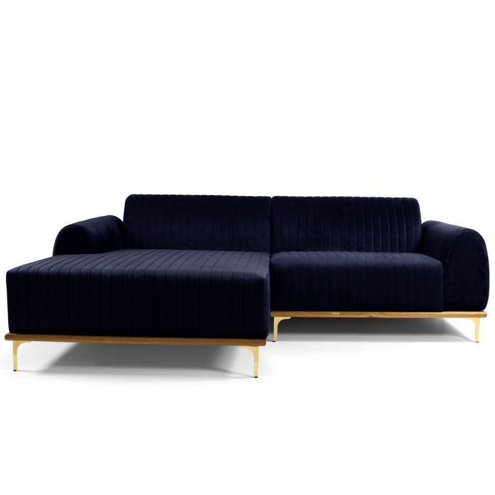 Sofá 3 Lugares Com Chaise Molino 230 Cm Azul Marinho C-287 - 3
