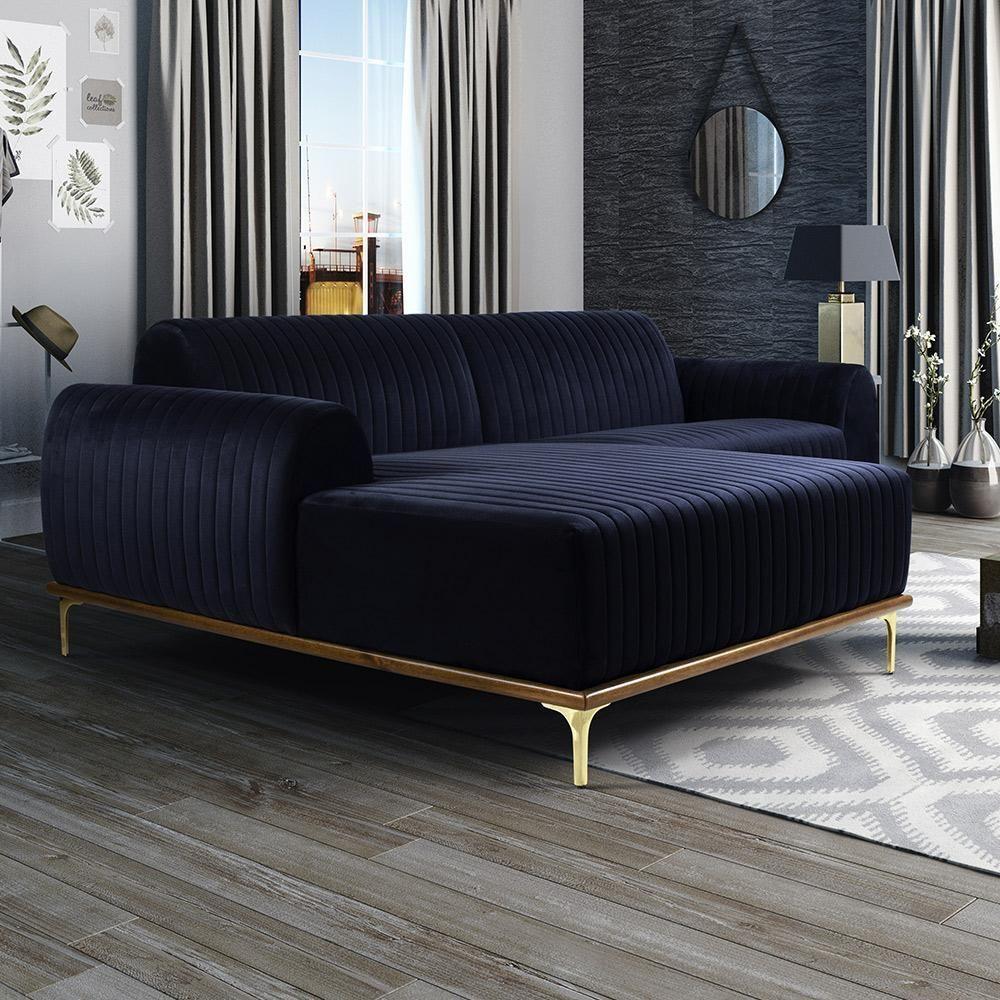 Sofá 3 Lugares Com Chaise Molino 230 Cm Azul Marinho C-287 - 6