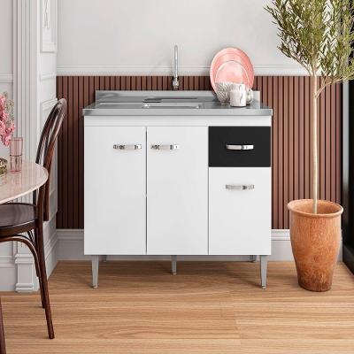 Balcão Gabriela 3 Portas 1 Gaveta MDF-MDP 120CM Branco Preto AJL Móveis