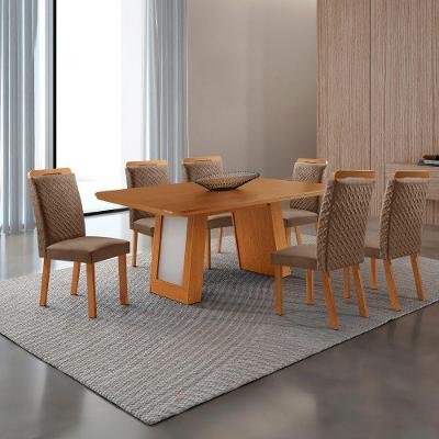 Conjunto de Jantar Carolina 6 Lugares Tampo MDF Cadeiras Aline Veludo Off White 180CM Moderna