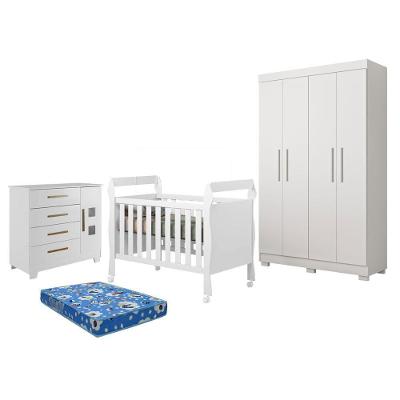 Conjunto de Quarto Infantil Florida Fly Soninho 4 Portas 3 Gavetas MDF Branco Acetinado Tigus Móveis