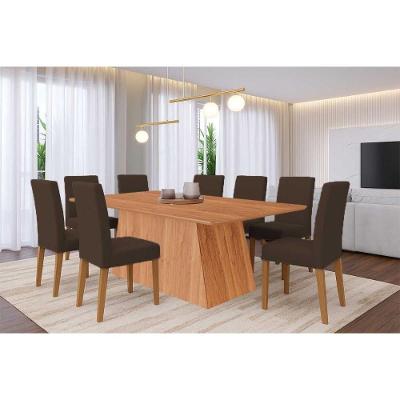 Conjunto de Jantar Helena 8 Lugares Tampo em MDF com Cadeiras Estofadas Cinamomo Cimol Móveis