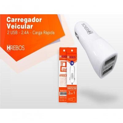 Carregador Veicular Samsung 2 em 1 Carregamento Rápido 2 USB 2.4A Branco 12-24V