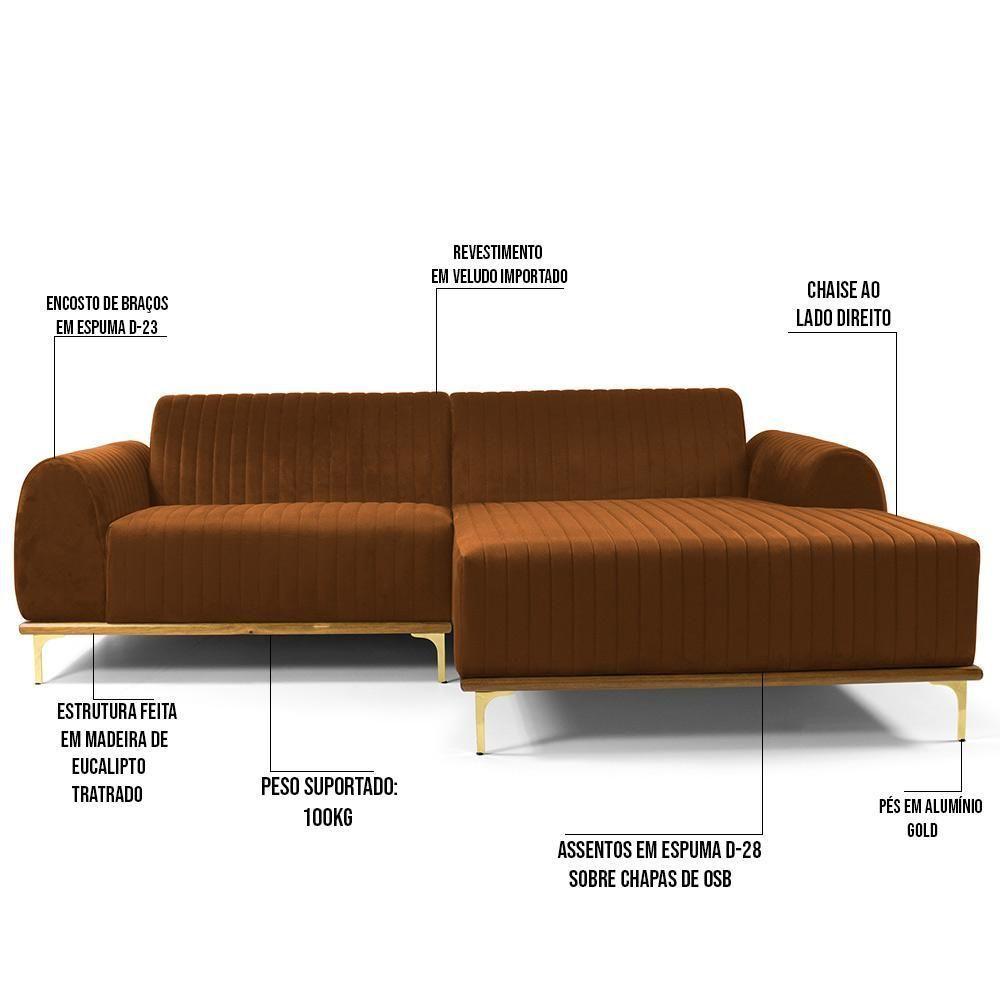 Sofá 3 Lugares Com Chaise Molino 230 Cm Telha C-262 - 5