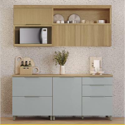 Cozinha 4 Peças Marquesa MDF 200cm Nature-verde com Gavetas Telescópicas Nesher Móveis