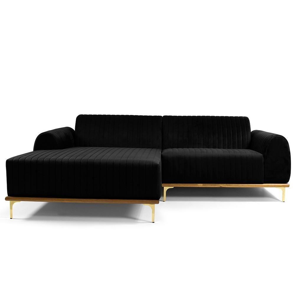 Sofá 4 Lugares Com Chaise Molino 265cm Veludo Preto C-300 - 3