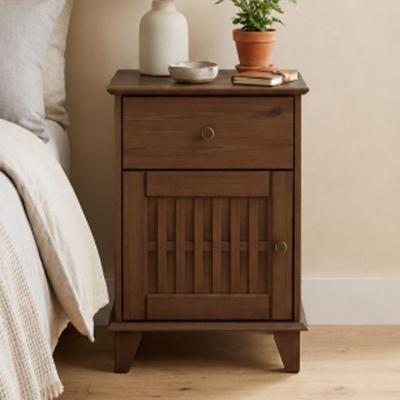 Mesa de Cabeceira Aton S05 1 Gaveta Madeira Maciça Moderno Café 50CM Lyam Decor