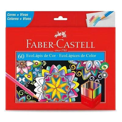 Lápis de Cor Faber-Castell Ecolápis 120160g 60 Cores Vividas Formato Sextavado Atóxico em Madeira