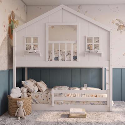 Beliche Infantil Montessoriano Casinha dos Sonhos com Varanda Madeira Maciça Branco Housin