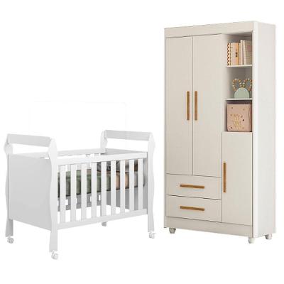 Berço Americano com Guarda Roupa Soninho MDF Branco Acetinado Tigus Móveis