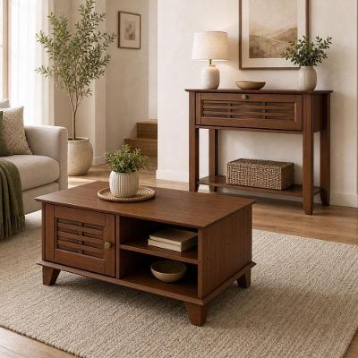 Kit Aparador e Mesa de Centro Aton 2 Portas Madeira Maciça 90CM Café Lyam Decor