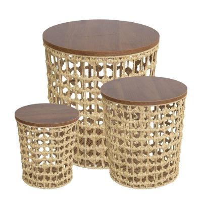 Kit 3 Mesas de Apoio Sandy Redondo Madeira Fibra Natural Bege OR Design