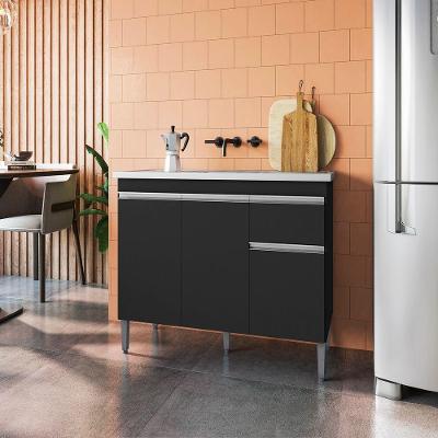 Balcão Tatiane 3 Portas 1 Gaveta MDP 120CM Preto Fosco AJL Móveis