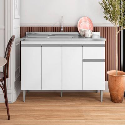 Balcão Tatiane 3 Portas 1 Gaveta MDP 150CM Branco com Puxador Embutido AJL Móveis