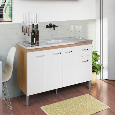 Balcão Gabriela 3 Portas 1 Gaveta MDF-MDP 150CM Amêndoa e Branco AJL