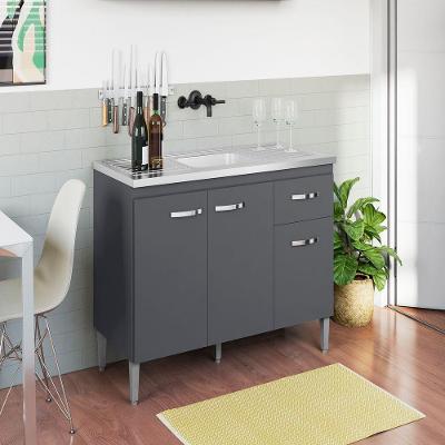 Balcão Gabriela 3 Portas 1 Gaveta MDF-MDP 120CM Cinza AJL Móveis