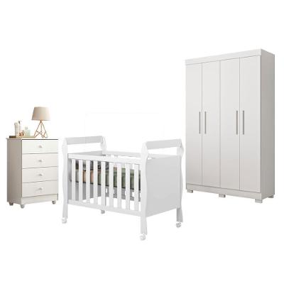 Guarda Roupa Infantil Florida com Berço Americano e Cômoda 4 Portas 3 Gavetas MDF 141CM Branco Tigus
