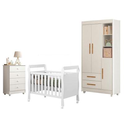 Guarda Roupa Infantil Flocos com Gaveteiro Soft e Berço Americano Soninho 3 Portas 2 Gavetas MDF